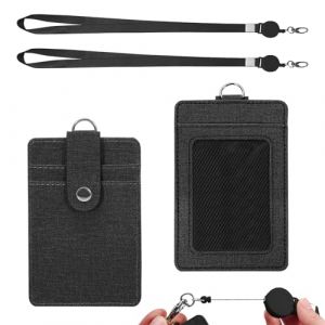 LELE LIFE Lot de 2 porte-badges avec cordon rétractable, 3 emplacements verticaux en cuir, porte-badges faciles à glisser pour le travail, les clés, les cartes d'accès, les badges nominatifs (noir) (BLBD, neuf)