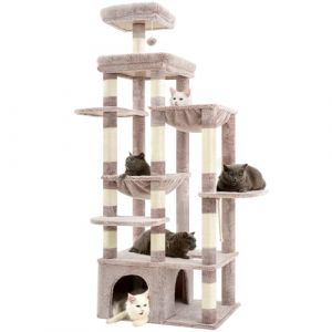 Heybly Arbre À Chat, 180cm De Haut avec Base Stable, Plateforme XL, Grande Maison pour Chat, 2 Hamacs, Meubles pour Chats À Plusieurs Niveaux pour Les Chats du Maine, Marron Beige HCT037MU (Heybly-FR, neuf)