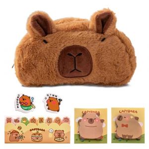 FOSDICK Trousse Capybara Trousse Kawaii Fille Enfant Ado Capybara Peluche Trousses Fourniture Scolaire Kawaii Pencil Case avec Post It Annotation Livre Broche pour l'&Eacute;cole, Le Coll&egrave;ge et Le Bureau (FOSDICK, neuf)