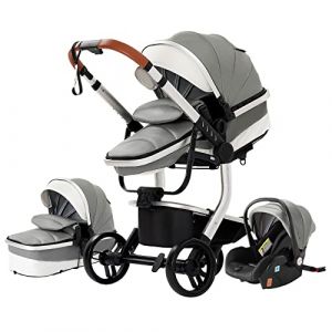 Magic ZC Poussette 3 en 1, Pousette Bebe avec Conception Portable Pliable Un Clic, Pousette 3 en 1 avec Poussée Réversible Bidirectionnelle, Poussette Trio avec Accessoires (518 Grey) (Magic ZC Brand Store, neuf)