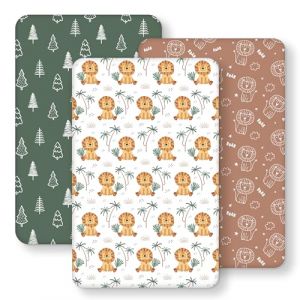 FIEMOL Drap Housse Cododo 50x83 cm, Lot de 3 Microfibre Ultra Douce et Lisse &Eacute;lastique sur Tout Le Tour - pour Matelas de Lit Berceau de 50x80 cm &agrave; 55x90 cm, Lion Brun (FUJU-EU, neuf)