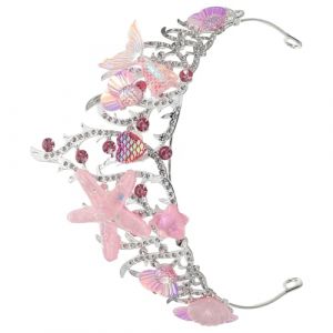 TEHAUX Couronne de Sir&egrave;ne Strass et Coquillages Serrage-T&ecirc;te Oc&eacute;an Rose en M&eacute;tal et R&eacute;sine Accessoire Coiffure Fille pour Anniversaire et D&eacute;guisement Th&egrave;me Marin Bandeau Sir&egrave;ne (Breamblue N, neuf)