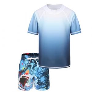 Maillot de Bain Garcon 2 Pi&egrave;ces t-Shirt Anti UV &agrave; Manches Courtes pour Enfant - Short de Bain pour Surf Natation Piscine Plage 4-16 Ans (ZhouKe Maoyi, neuf)