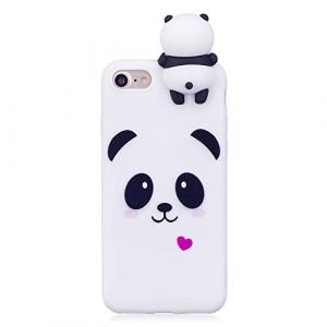 DasKAn Dessin Animé 3D Panda Silicone Coque iPhone 7/8 (4,7''),Coeur d'amour Motif Animaux Ultra Mince Souple Fine Caoutchouc Housse de Arrière Antichoc Flexible Gel TPU Étui de Téléphone,Blanc#1 (DasKAn-EU, neuf)