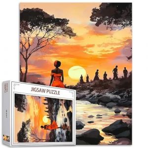 Black Girl Puzzle de 1000 pi&egrave;ces pour adultes - Femme africaine en robe orange - Puzzle scandinave de 1000 pi&egrave;ces - Paysage afro - D&eacute;coration murale - Bricolage - Art (color&eacute;) (Whoops Wall Art, neuf)
