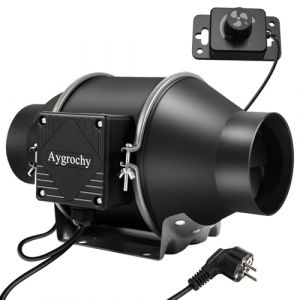 Aygrochy 100mm Extracteur d'Air Réglable 363 m³/h,Ventilateur d'extraction EC Moteur avec Contrôleur de Vitesse Variable Pour VMC Salle de Bain, Cuisine,Garage,tentes de culture,ventilation. (Brogachy FR, neuf)