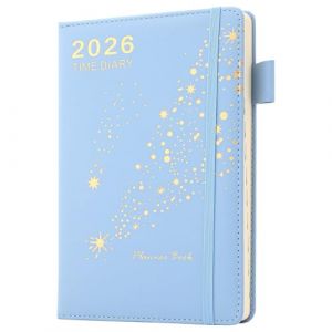 Agenda acad&eacute;mique 2026 une page par jour - Agenda journalier et mensuel de janvier &agrave; d&eacute;cembre - Couverture rigide avec onglet mensuel, poche int&eacute;rieure, marque-page, boucle pour stylo - Bleu (Good Shopping  Store, neuf)