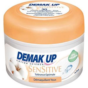 Demak Up Cotons Impr&eacute;gn&eacute;s Sensitive Tol&eacute;rance Optimale D&eacute;maquillant Yeux Pot de 30 Cotons (lot de 4) (BCE logistics, neuf)