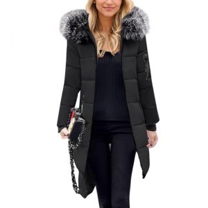 Générique Manteau Femme Hiver Veste à Capuche Col en Fausse Fourrure Outercoat avec Poches Hiver éPaissir Parka Chaude en Peluche Blousons avec Zippé Doudoune Veste Coupe Vent Noir M (Zawalud, neuf)