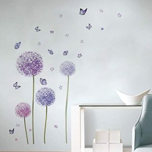 Runtoo Sticker Muraux Fleurs et Papillons Autocollant Mural Pissenlit Amovible Deco Stickers Chambre Enfant Salon Decoration (Decalplanet-EU, neuf)