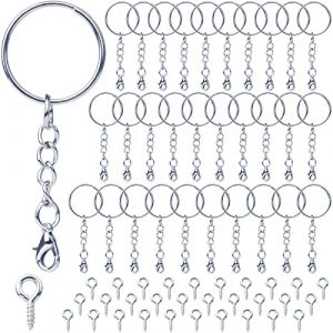 Attache Porte Cléf 60 Pièces Anneau Porte Clé avec Chaîne, 25 mm Anneaux Porte Clé Loisir Creatif Kit Porte Clef a Fabriquer pour DIY Bricolage Bijoux(Argent) (Tianxinge Trading, neuf)