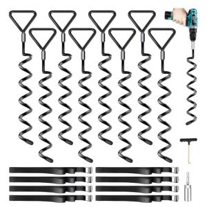 Lot de 8 piquets d'ancrage au Sol pour Trampoline | Heavy Duty | Ancrage au Sol à Visser pour Trampoline | Ancrage au Sol à Visser High Wind avec Sangles (Payivsve EU, neuf)
