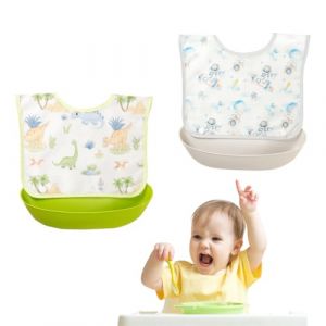 JYNVO 2 Bavoirs Bébé, Dinosaure Vert + Astronaute Gris (ROBFLOR MARKET CARS, neuf)