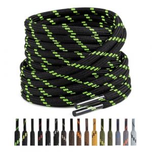 Puzeam 2 Paire Lacets Ronds pour Bottes, Lacets Résistants et Durables pour Chaussures de Travail, Chaussures de Randonnée, Chaussures de Sécurité Noir Vert néon 160 cm (Puzeam, neuf)