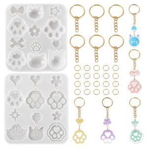 Bestewelry Lot de 2 moules en r&eacute;sine avec empreintes de pattes de chat et de chien, motif d'empreintes d'animaux en 3D, moule en r&eacute;sine UV avec porte-cl&eacute;s et anneaux de saut pour travaux manuels en (Bestewelry Direct, neuf)