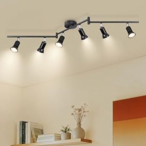 Ketom Plafonnier LED 6 Spots Noir, &Eacute;clairage de Plafond GU10 Moderne, Barre de Spots, Lumiere Plafond Orientable Int&eacute;rieur pour Cuisine, Chambre, Salon, Couloir, Sans Ampoules (Ketom, neuf)