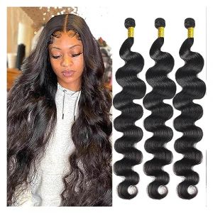 Extensions de cheveux 10-30 pouces naturel noir longs faisceaux de vague de corps 100% vierges faisceaux de tissage de cheveux humains Remy Extensions de cheveux humains 1/3/4 faisceaux Faisceaux de c (qiyueshanghang, neuf)