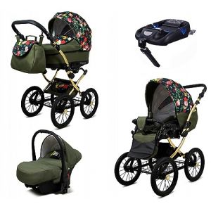 BabyLux® Enfant Poussette Combinée Set 4 en 1 - Margaret Gold - incl. Nacelle, Canne, Siège de voiture, ISOFIX Base - Siège Auto - Landau Bébé - avec Sac à langer, Habillage pluie etc. (BabyLux-shop, neuf)