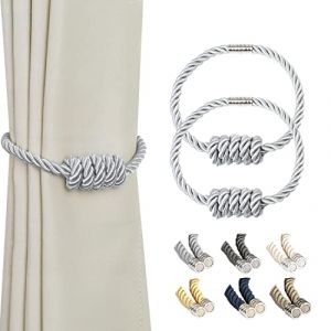 BEL AVENIR Embrasses de rideaux magn&eacute;tiques, embrasses tiss&eacute;es modernes avec n&oelig;ud exquis, embrasses de rideaux pour d&eacute;coration de la maison (argent, lot de 2) (BEL AVENIR - UK, neuf)