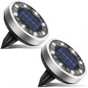 btfarm Lot de 2 Lampe Solaire Au Sol, 8 LED Jardin Exterieur Solaire Etanche IP65 Lumiere Solaire, Spot Solaire Ext&eacute;rieur pour Chemins Pelouse Terrasse All&eacute;e Cour Piscine, Blanc Froid (btfarm-EU, neuf)