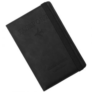 JEYORZY 1 Pcs Pochette Passeport Porte Protège Passeport, Protege Passeport avec Etui Anti RFID, Porte Passeport en Cuir PU pour Passeport, Carte d'embarquement, Carte d'identit (Noir) (Wacicy EU, neuf)