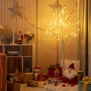COSTWAY Arbre Lumineux Noel, Arbre Bouleau Lumineux 150 cm, 70 LED Lumineux Blanc Chaud, Base Plastique, D&eacute;coration Int&eacute;rieur pour No&euml;l(150cm) (FDS GmbH, neuf)