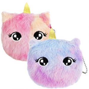 Lot de 2 Porte-Monnaie en Peluche, Petite Bourse pour Filles | Sac Porte-Monnaie en Peluche avec Fermeture &eacute;clair | Cadeaux pour Femmes, Filles, Enfants (Yeux Ronds, Rose Rouge et Violet) (NECXON FR, neuf)