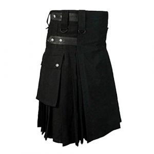 Kilt &eacute;cossais pour hommes, &eacute;pissure de couleur, kilt traditionnel, tartan irlandais, jupe pliss&eacute;e gothique, style vintage, individualit&eacute;, kilt cargo tactique, kendo, A1 noir., M (Aigdgoog, neuf)