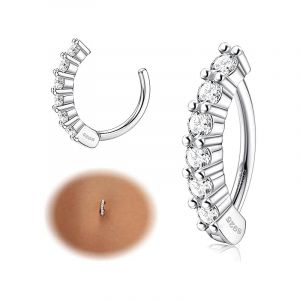 KRFY 14 G Piercing Nombril pour Femmes en Argent Sterling 925 Hypoallergénique Anneau de Nombril à Cliquet Piercing de Nombril Inversé Pavé de Zirconium Bijoux pour Piercing du Nombril (KRFY Jewelry, neuf)