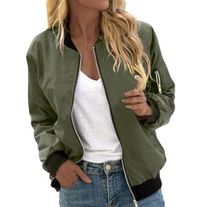 RUIRUILICO Veste Femme Mi Saison Décontracté 2025 Automne Bomber Classique Manche Longue Veste de Sport Ample Léger Blouson Couleur Unie (RUIRUILICO(UP TO 50% OFF!), neuf)
