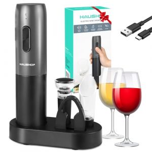 HAUSHOF Tire-bouchon &Eacute;lectrique Rechargeable, Coffret Cadeau 6-en-1 avec Coupe-feuille, Verseur, Bouchon sous Vide, Support de Charge et C&acirc;ble USB, Id&eacute;al pour Vin, Maison, F&ecirc;te, Bar, Restaurant (GreatStarTools, neuf)