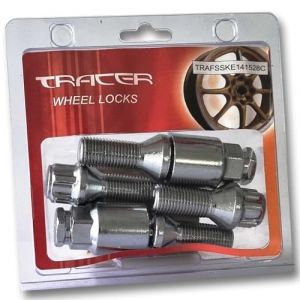 Tracer antivol de roue jeu de boulons de roue antivol de jante antivol M14x1,5 cône de 28 mm collier chromé compatible avec Audi, VW, Seat, Skoda, Opel, BMW (TUNERSHOP, neuf)