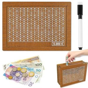 Tirelire en Bois,Numérique Tirelire Réutilisable,Tirelire avec Compteur,Tirelire avec Objectif D'épargne et Chiffres à Cocher,Tireliure en Bois pour Aider Enfants à Commencer à Economiser (5000) (DJIUIDH, neuf)
