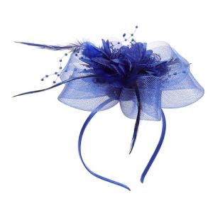 GANAZONO Fascinator Mariage &Eacute;l&eacute;gant Plume et Voile Maille Bleu Royal Serre-t&ecirc;te L&eacute;ger et Respirant Accessoire Coiffure Vintage pour C&eacute;r&eacute;monie et Banquet (JUNEE, neuf)