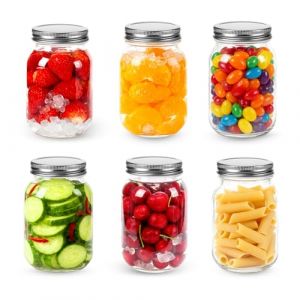 Alitree Lot de 6 Mason Jar avec Couvercle, bocaux Mason Jar en verre,Bocaux &agrave; Pickles & Bocaux en Verre Conserve Bocal en Verre avec Couvercle id&eacute;aux pour les confitures et conserves (500m) (ALLURE AMAZED, neuf)