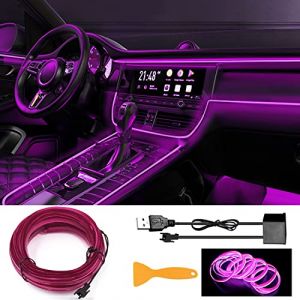 EL Wire Bande Lumineuse LED pour intérieur de Voiture, Fil néon USB avec Bord de Couture de 6 mm, 500,4 cm, Fil électroluminescent (EL), kit d'éclairage ambiant, décoration intérieure de Voiture (YEKUYEKU, neuf)