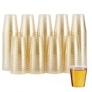 MATANA 60 Verres à Shot Réutilisables en Plastique Transparent avec Paillettes Dorées, 30ml - Verres à Shooter Solides pour Fêtes, Mariages Anniversaires, Dégustation (Acacia Products, neuf)