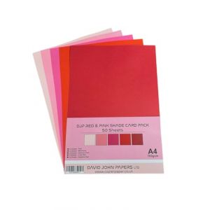 DJP Lot de 50 feuilles de papier teint&eacute; rouge et rose 160 g/m&sup2; &ndash; 5 couleurs, 50 feuilles &ndash; 10 de chaque couleur (Dustpic Ltd, neuf)