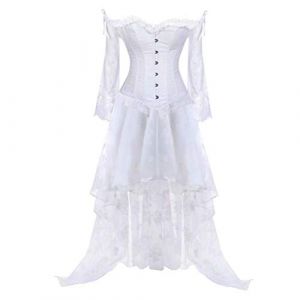 Jutrisujo Corset Bustier Jupe robe tutu Femme Sexy Ensembles de lingerie Dentelle avec Floral Gu&ecirc;pi&egrave;re D&eacute;guisement Gothique mariage blanc s (jutrisujo Unique, neuf)