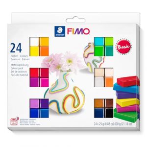 Staedtler FIMO Soft, Assortiment de 24 demi-pains de p&acirc;te FIMO aux couleurs vives assortis, P&acirc;te &agrave; modeler durcissant au four et facile &agrave; d&eacute;mouler, 8023 C24-1 (Conipa Online - tres bien, neuf)