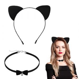 Duluok Serre Tête Oreille de Chat et Collier Clochette Bandeau oreilles de chat Noir Serre-Tête de Chat Accessoires Déguisement Chat Femme pour Femme Fille Cosplay Fête Costumée Décoration (JuYiMingRu, neuf)