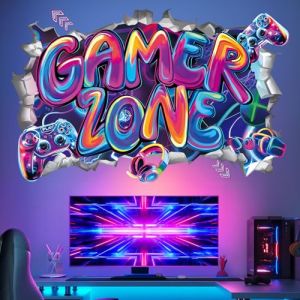 wondever Stickers Muraux 3D Gamer XXL Autocollants Muraux Mural Stickers Graffiti Gamer Zone Mur Bris&eacute; pour Chambre Ado Gar&ccedil;on Salle de Jeux Chambre Enfants (Wondever EU, neuf)