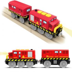 DxxD Train de Locomotives à Piles, Train Electrique Enfant pour Chemin de Fer en Bois, Voiture avec Son et Lumière, Jouet pour Voie Ferrée Compatible avec Thomas Brio, Jouet Enfant 3 4 5 6 7, Rouge (MilkyWayToy, neuf)
