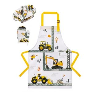 WERNNSAI Camion Tablier Ensemble pour Gar&ccedil;ons -Imperm&eacute;ables Tablier de Cuisine Enfants R&eacute;glable avec Chapeau, Gant de Cuisine pour Enfant Peinture Jardinage (Tr&egrave;s Petit,2-5 Ans) (Nuoly, neuf)