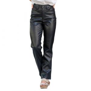 Femme Pantalons Simili Cuir Pantalon Droit Taille Haute en Cuir PU Pantalon de Loisirs Y2k Rétro Pantalon Chic éLastique Leggings Pantalon en Cuir Noir Sexy Pantalon (UoUa1245, neuf)