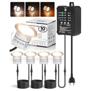 Lot de 10 Spot LED Encastrable Extérieur avec Transformateur Basse Tension, 3 Couleurs Spots à Encastrer Extérieur pour Terrasse, IP67 Étanche Éclairage Éxtérieur Étanche pour Bois Piscine Jardin (HIBOITEC-EU, neuf)