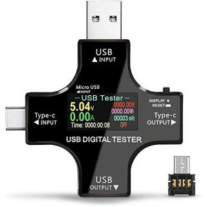Testeur de puissance USB, mise &agrave; niveau multifonction 2 en 1 USB de type C, multim&egrave;tre num&eacute;rique LCD, tension, courant, d&eacute;tecteur de temps de travail (lot avec adaptateur OTG) (baolongking, neuf)