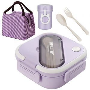 Kelsin Boîtes Bento 1300ml Boîte à Lunch Bento avec 3 Compartiments Boite Bento pour Micro-ondes avec Couverts & Tasse à Soupe e Portable Sac Isolant pour Picnic École Bureau Adultes Enfants (YKX-Tech, neuf)