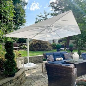 PURPLE LEAF Parasol Déporté 3 × 4 m Rectangulaire Poteau Blanc avec Manivelle, Parasol de Jardin Extérieur Inclinable en Aluminium avec Protection UV et Rotation à 360°, Blanc (PurpleLeafGarden, neuf)