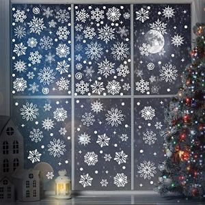 570 Pi&egrave;ces Clings de Fen&ecirc;tre de No&euml;l Sticker Flocon de Neige Stickers Fen&ecirc;tre Accroche D&eacute;corations pour F&ecirc;te &agrave; Th&egrave;me Fournitures de Nouvel An, 12 Feuilles (Blanc) (la Cooeye, neuf)